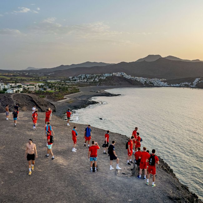 People training on the beach